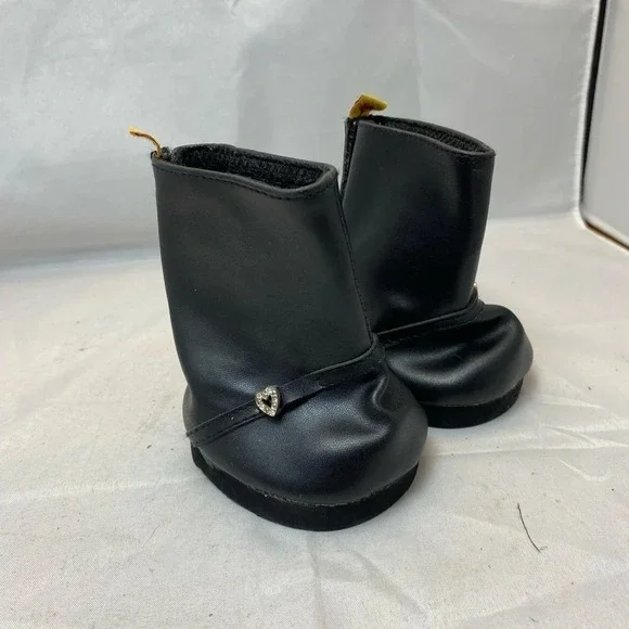 Build A Bear Black Faux Leather Platform Boots Biker Goth Riding BAB gem heart - Picture 1 of 6